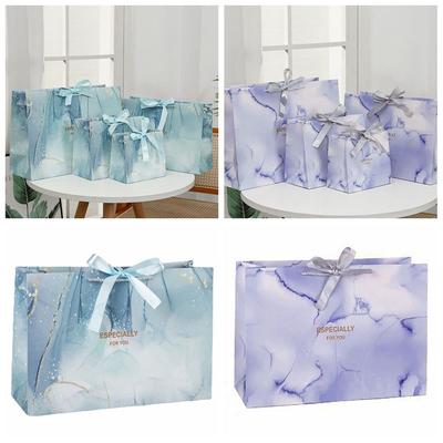 Multi-size Paper Bag Blue Purple Packaging Handbag Creative Marble Printing Gift Bag
