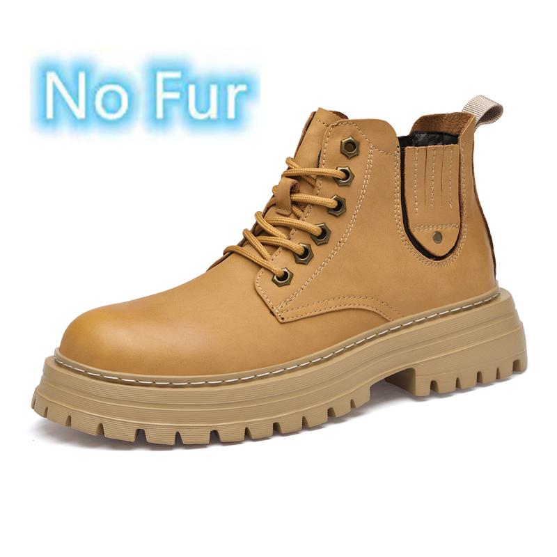 Herren Warme Winter Freizeitschuhe mit Dickem Boden Klassische Echtleder Herren Stiefeletten Schnürschuhe Bequeme Motorradstiefel Wanderschuhe