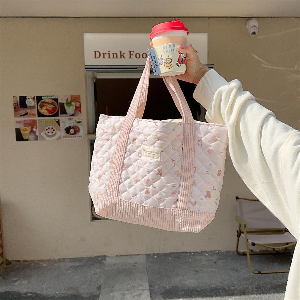 

Милая сумочка, женская сумка для мам, сумка для бенто, вместительная стеганая сумка с подкладкой для переноски на работу