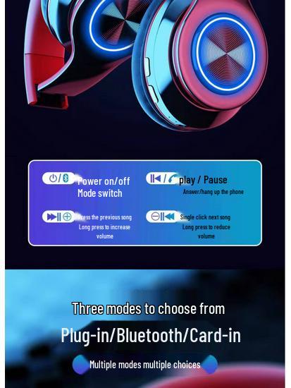 Luminous Heavy Bass Wireless Bluetooth Sports Headset with Mic