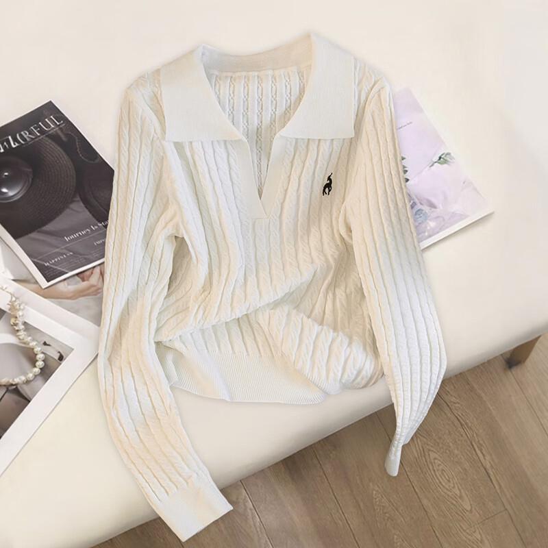 

Women s Embroidered Lapel Knitted Top One Size