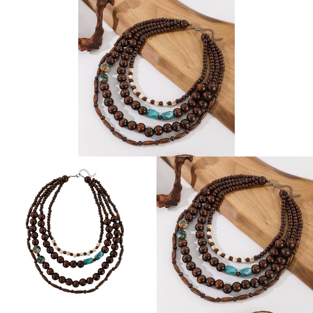 Melad Style Multilayer Wooden Beaded Necklace For Women And Men
