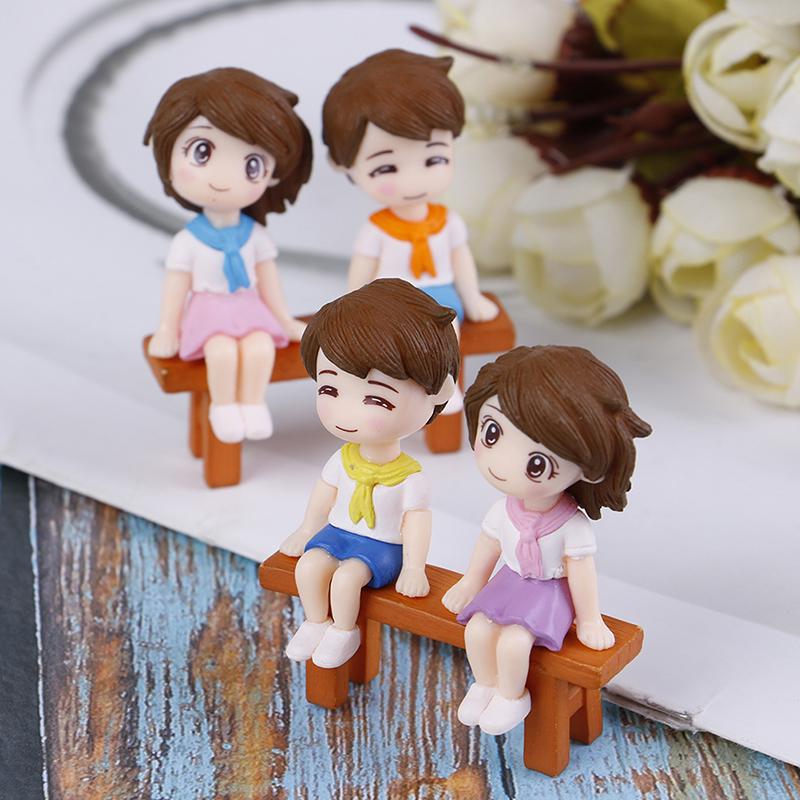 1Sada Sweet Couple Diy Miniaturní figurka Garden Deco Seat Micro Landscape