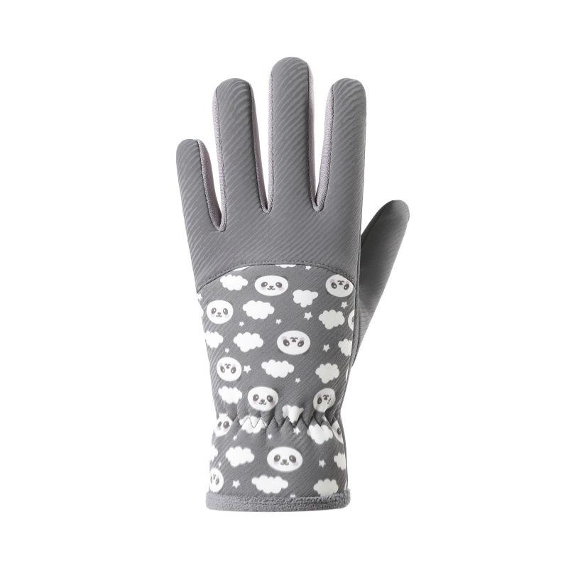 Children's Windproof Thermal Gloves for Outdoor Cycling Winter Warm Mittens for Boys Girls Fun Cartoon Designs Panda Gloves