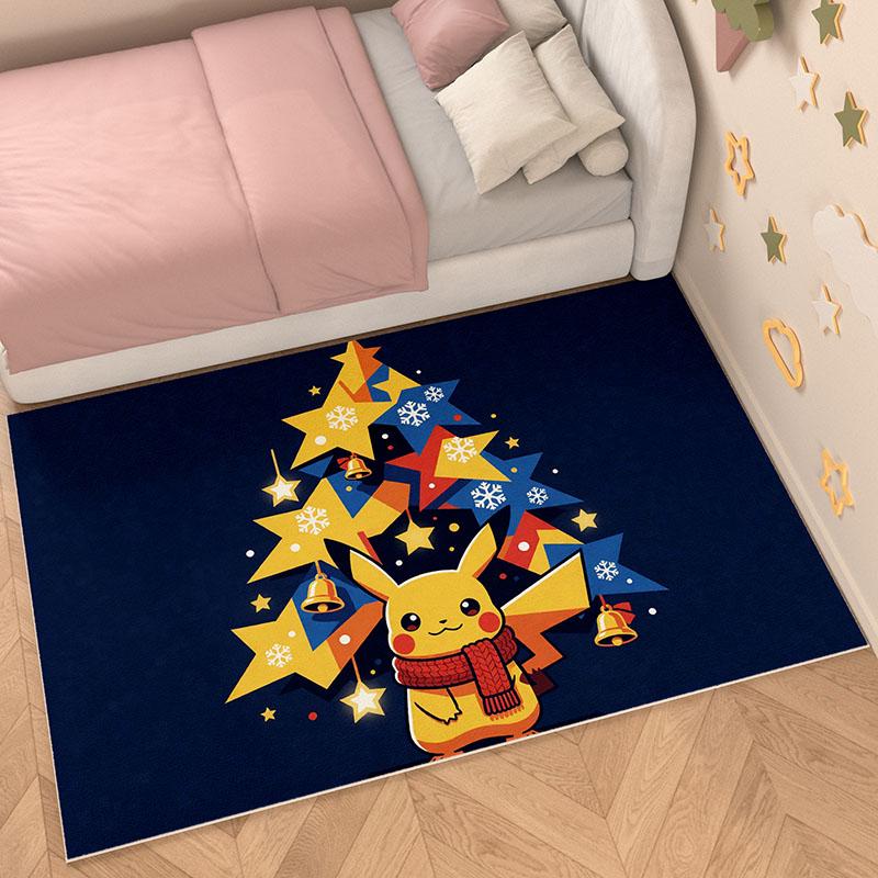 Area Rug, Faux Cashmere, Pikachu 3D Print, Soft Water Absorbent, Color Block Xmas Home Decor Floor Mat