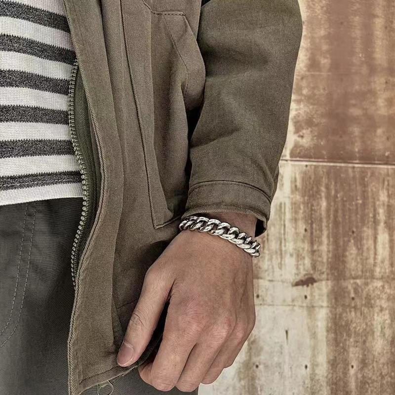 2026 Vintage Einfach Gut Kunst 13,5 mm Schwer Herren Silber Armband Schnalle Ring Trend