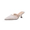 Grape mother summer new beautiful hot diamond temperament small pointed mesh yarn breathable 6cm thin heel empty sandals women