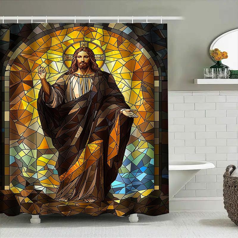 Stylish Mosaic Shower Curtain Religious Jesus Design For Home Decor In Bathroom Accessories. 128 Character Title That