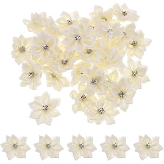 PATIKIL 1.2 Inch Small Ribbon Flowers, 50 Pcs Satin Ribbon Flowers Mini Fabric Flowers for Crafts DIY Wedding Ornament Appliques, Dark Purple