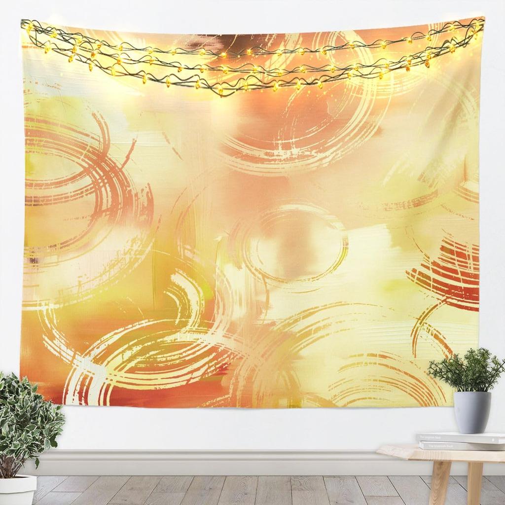 Modern Abstract Wave Tapestry, Layered Curved Pattern Wall Art in Earthy Tones for Bohemian Home & Minimalist Room Decor