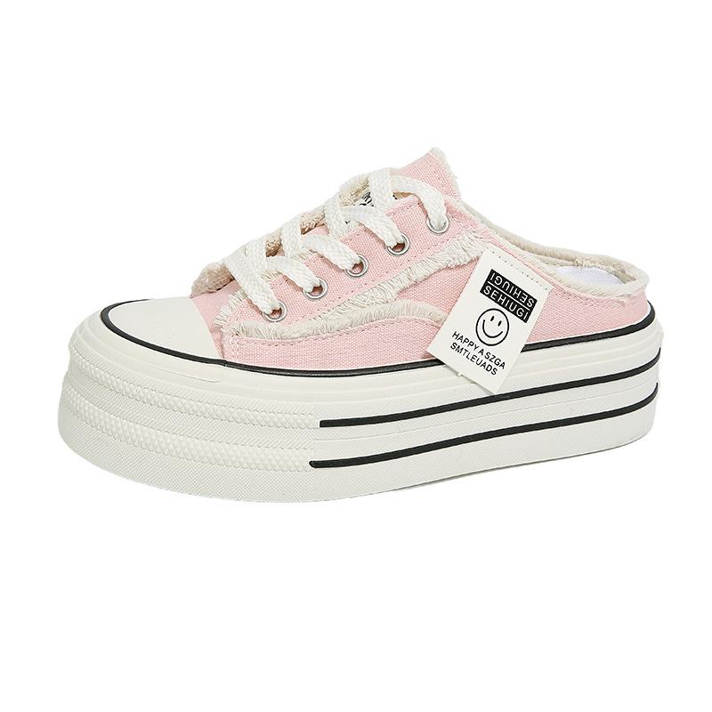 Baotou slippers women's summer outer wear 2025 new canvas shoes without heel versatile students half drag thick soles ins tide