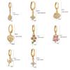 HECHENG, Small Pendant Earrings Shell Flower Sports Sweet and Cute Women's Zircon Party Earrings 1 Pair