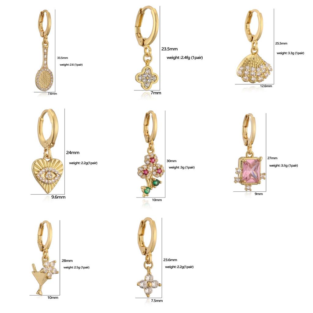HECHENG, Small Pendant Earrings Shell Flower Sports Sweet and Cute Women's Zircon Party Earrings 1 Pair