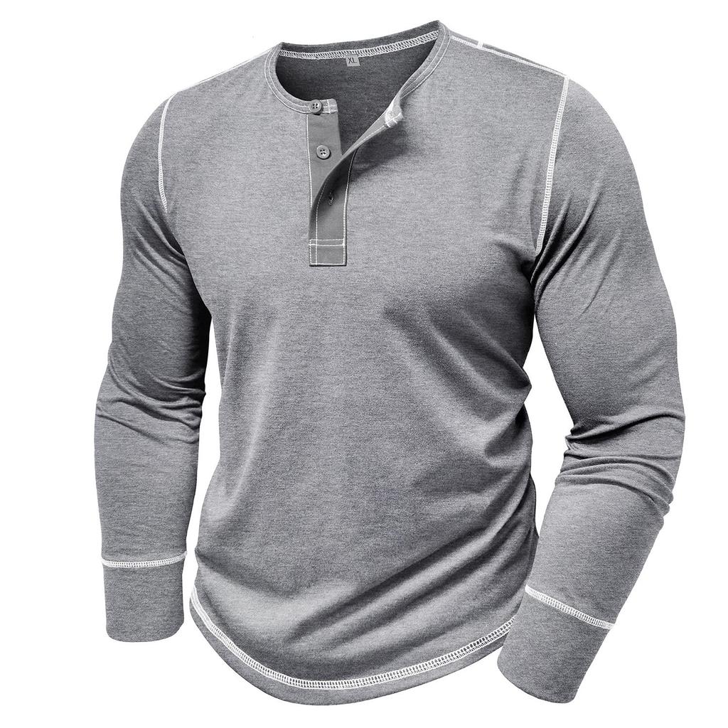 Men’s Long Sleeves Pullovers Henley Shirts Color Blocked T-shirts Autumn Winter Casual Wear Warm Clothes Street Holiday Outdoor Tops