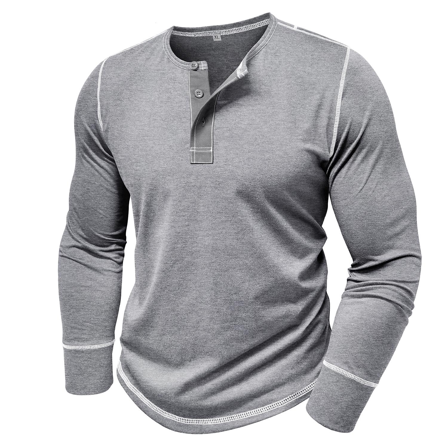 

Men’s Long Sleeves Pullovers Henley Shirts Color Blocked T-shirts Autumn Winter Casual Wear Warm Clothes Street Holiday Outdoor Tops XXL