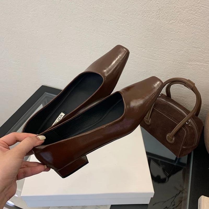 2025 New Fashion High Heels Women Square Toe Pumps Elegant Low Heel Footwear Shallow Comfort Office Women Shoes Tacones