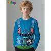 Kids Long Sleeve T-Shirt with Stitch Disney Print, Football Practice and Everyday Casual Wear Top for Boys Girls In Fall
