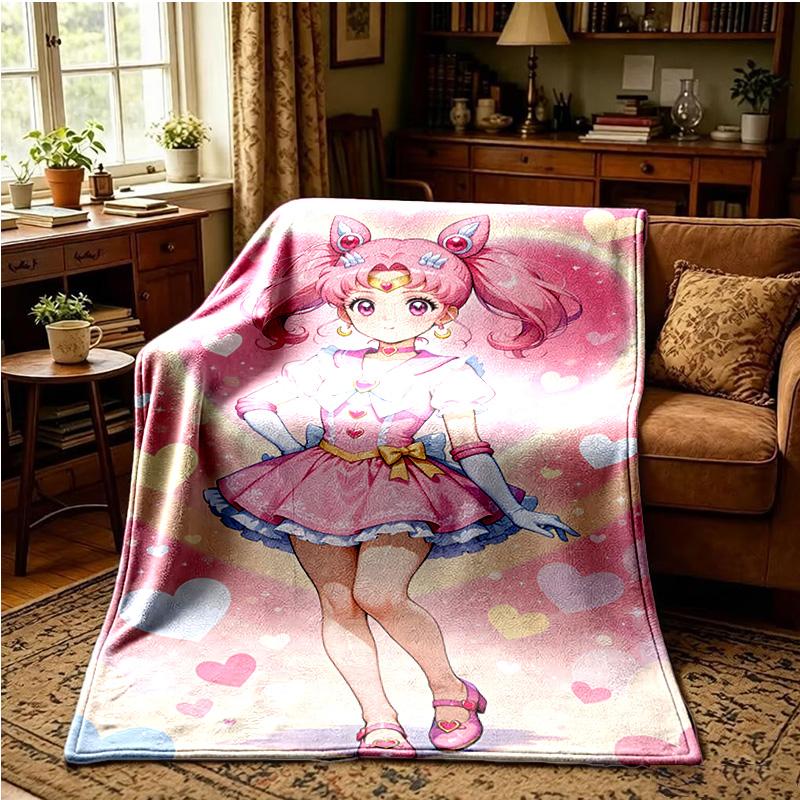 Pink Heart Puella Magi  Throws Blanket Flannel Blankets Plush for Couch Bed Gifts for Men Women Travel picnic blanket Christmas fan gifts