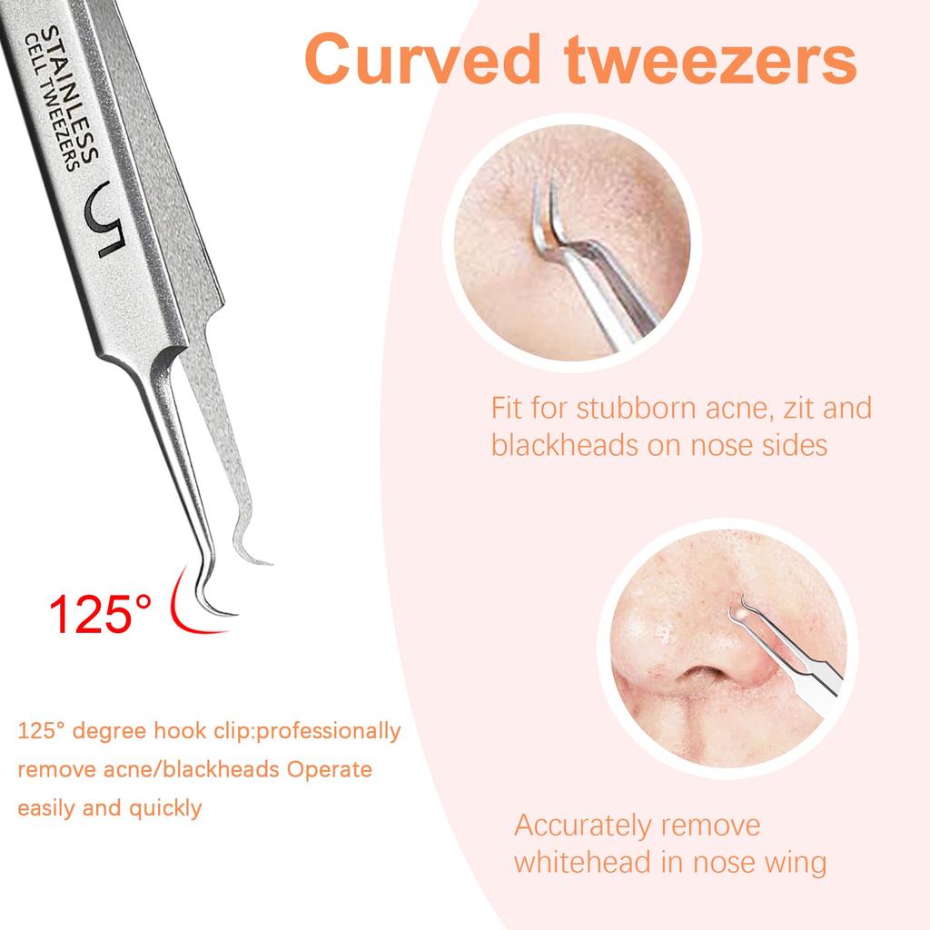 Blackhead Tweezers, Milia Remover, Pimple Popper Tool,Ingrown Hair Tweezers, Blackhead Extractor