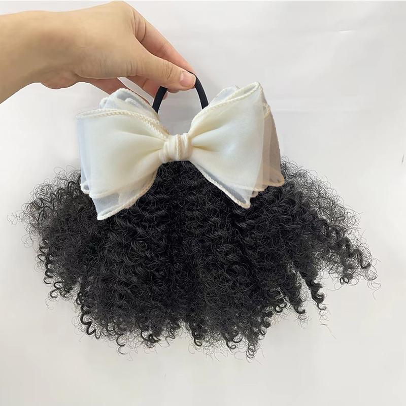 2pcs/ Luxury Kids Hair Buns Kids Afro Puff Soft Like Natural Human Hair Hand Feel Marley Kinky Bulk for Hair Girl with Elastic