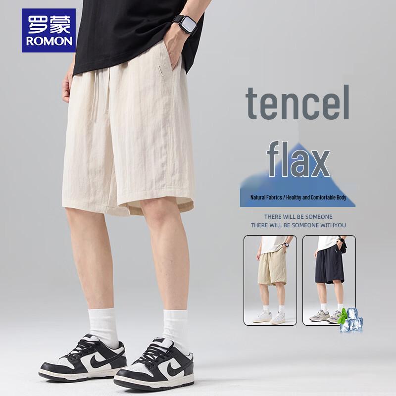 

ROMON Men s Summer Ice-Feel Tencel Linen Quick-Dry Sports Shorts L