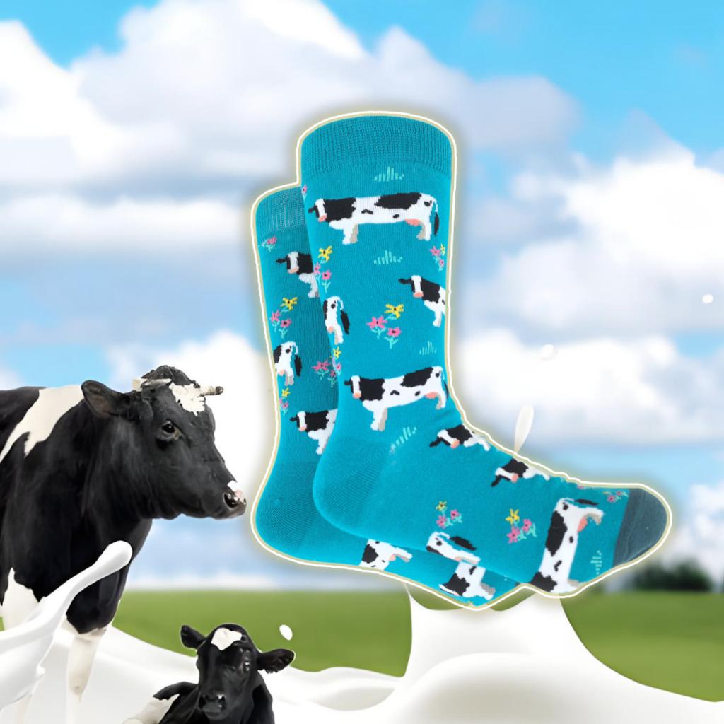 1 par herre nyhet tegneserie melkeku mønster, pustende komfortable avslappede unisex sokker for daglig bruk