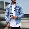 Forår Efterår Denimjakke Ensfarvet Huller Langærmet Uregelmæssig Vask Jeans Jakke Streetwear