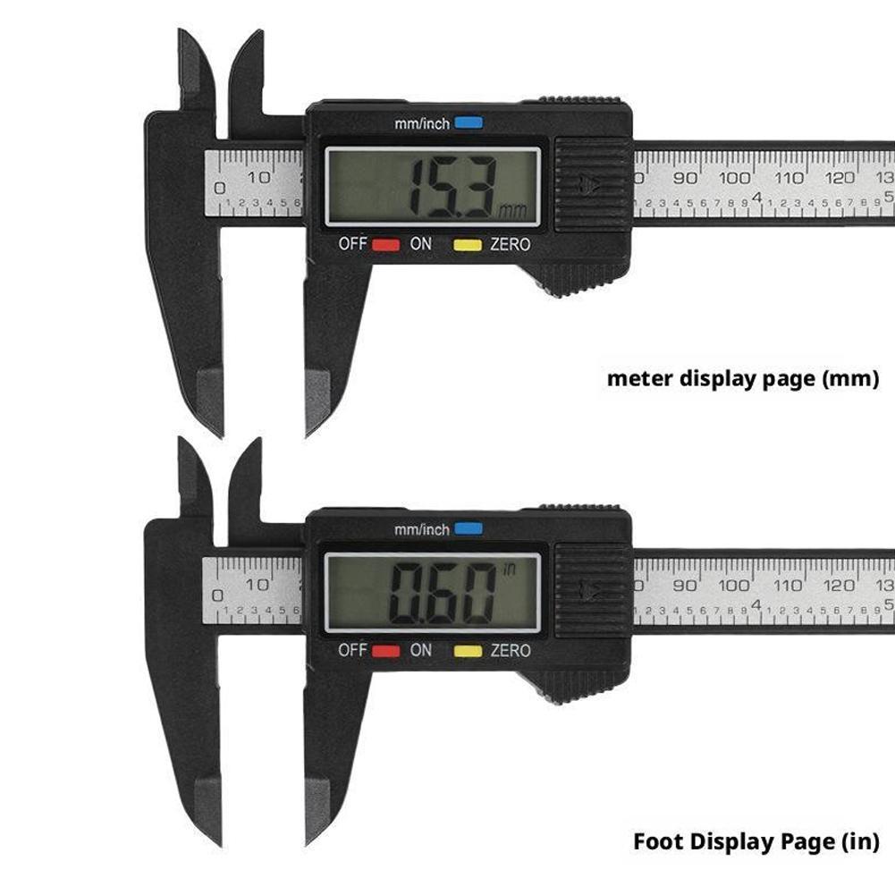 1PCS Plastic Carbon Fiber Digital Caliper 100mm 150mm LCD Display Measuring Tool For Student Jewelry Inside Outside Diameter