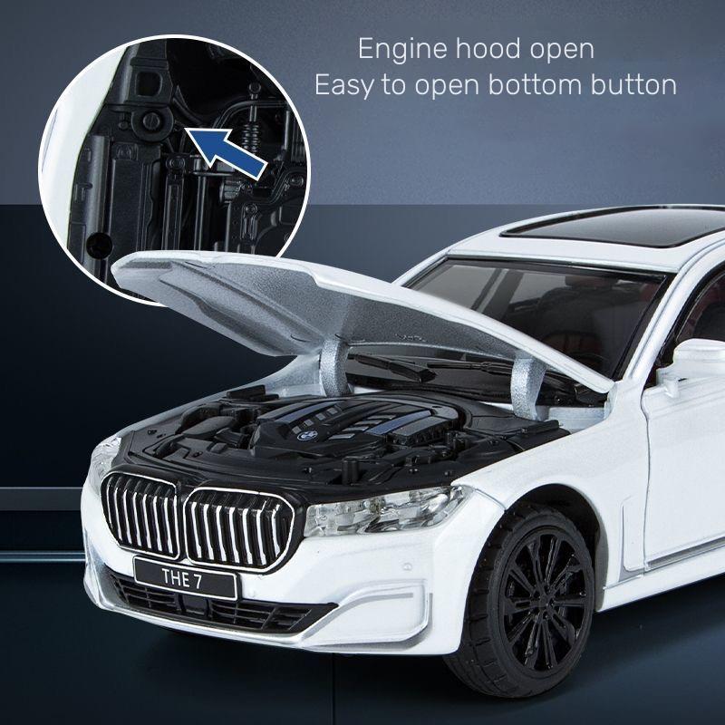 1/24 BMW 760 THE7 Limousine Alloy Miniature Car Diecast Metal Scale Car Model Sound and Light Collection Children Toy Vehicles Gifts