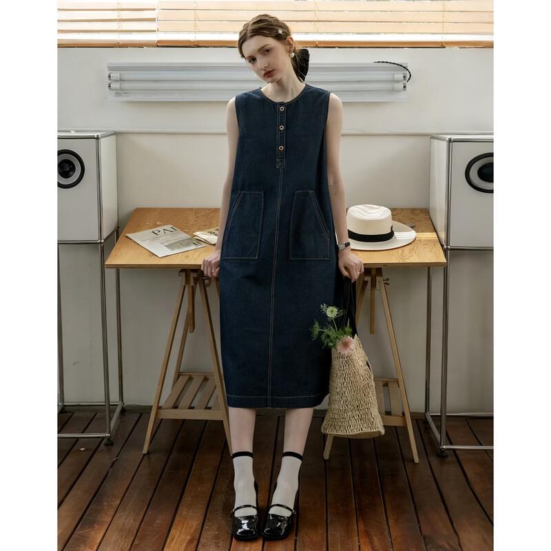 Petite Summer Washed Denim Sleeveless Midi Dress S