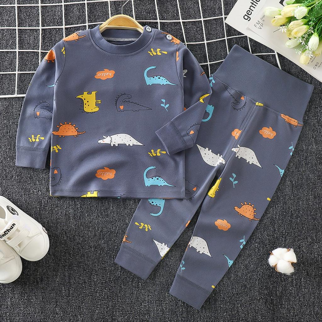 [Cotton Kids Long Sleeve Pajama Set Autumn Spring Sleepwear for Boys Girls]