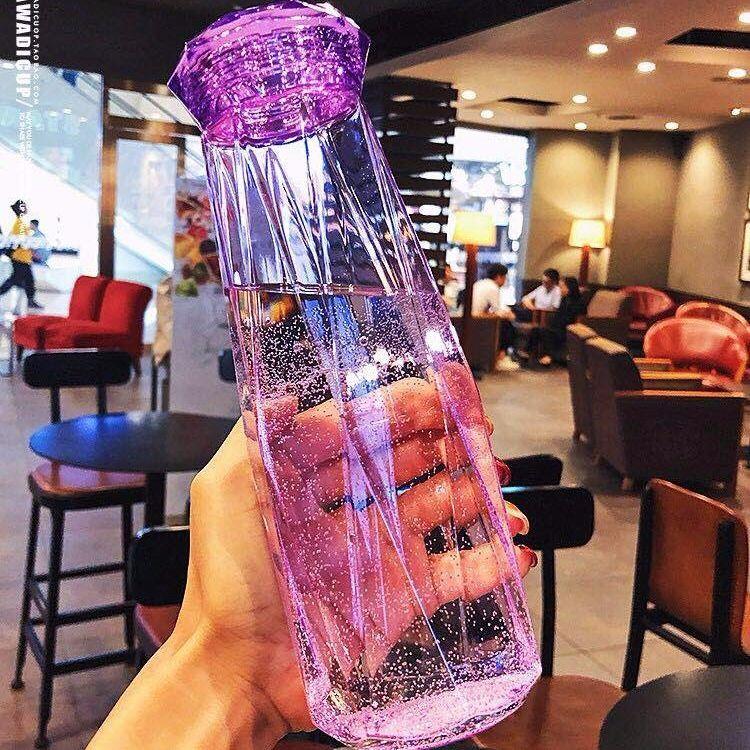 

Hot Diamond Water Bottle Glass Cup Lead-Free Heat Resistant Portable Travel Carrying For Drinkware Outdoor Student Cup 401ml-500ml фіолетовий