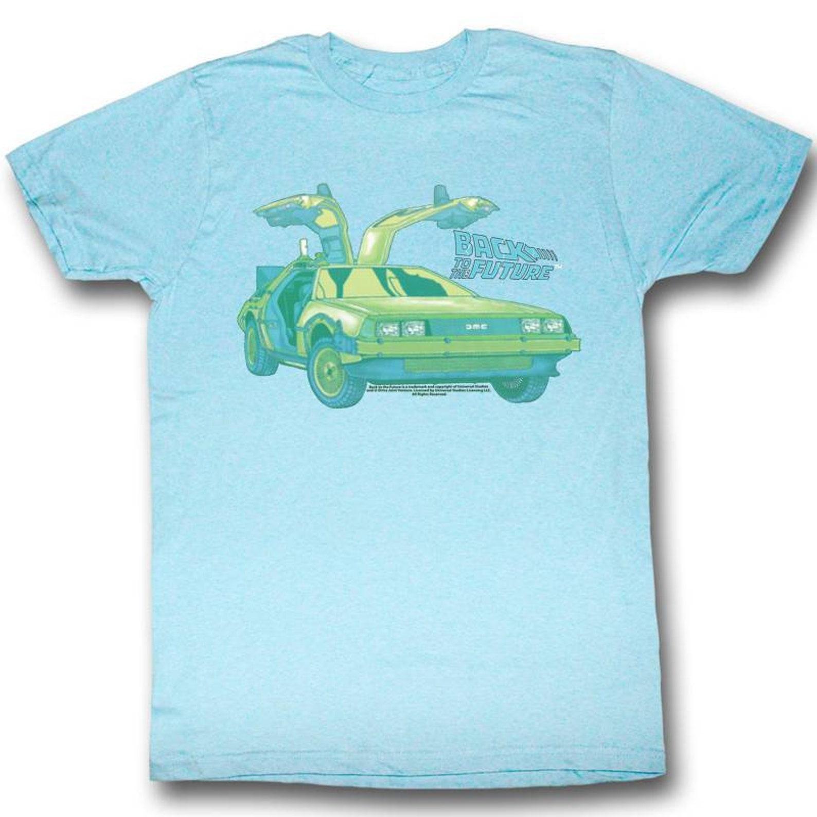 Back to the Future Delorean Chillin Light Blue Adult T-Shirt 2XL