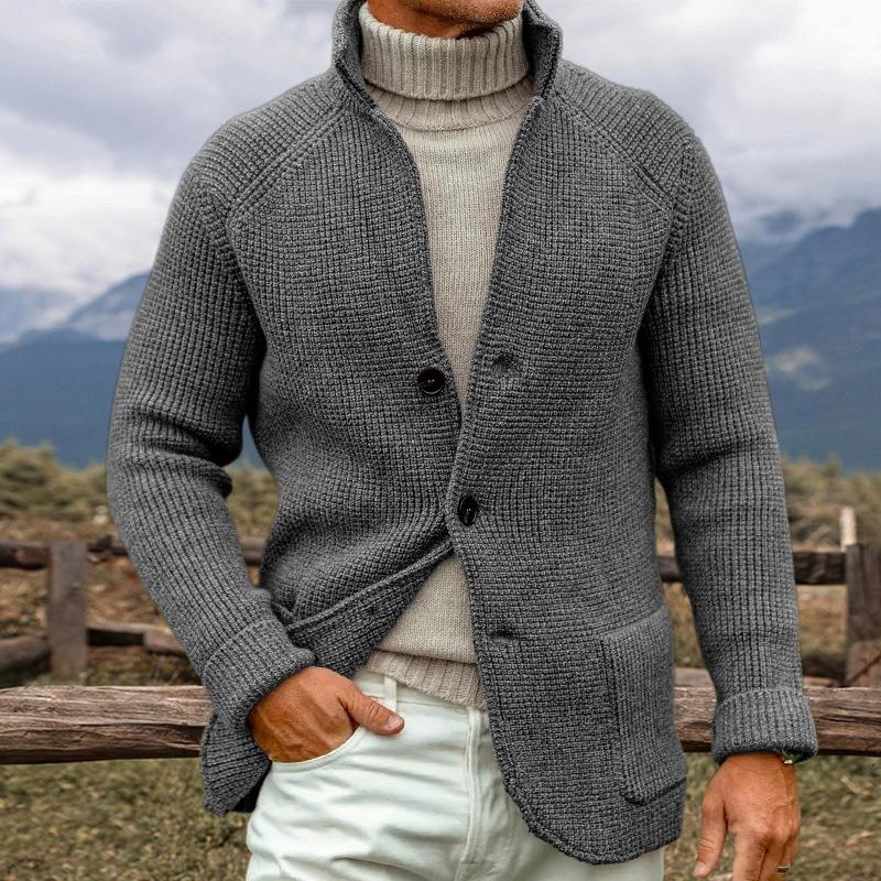 

2025 Winter New Knitted Cardigan with Wool Suit Collar S темно-синього кольору