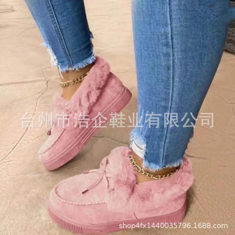 Winter round head thick sole velvet thickened warm cotton shoes women's foreign trade large size sewing shoes snow boots Doudou shoes