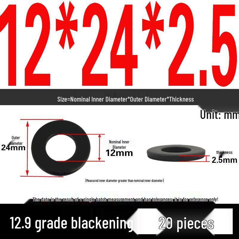 High-Strength Black Flat Washer - Grades 4.8 & 12.9, Sizes M3 To M24