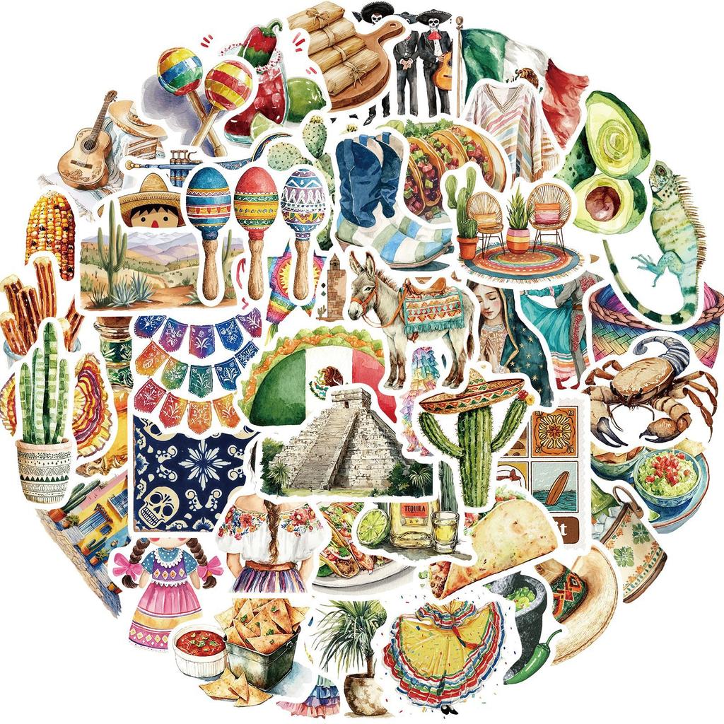 50 Pieces of Aesthetic Stickers, Ethnic Style Waterproof Wall Art for DIY Luggage, Water Cup, Notebook and More.