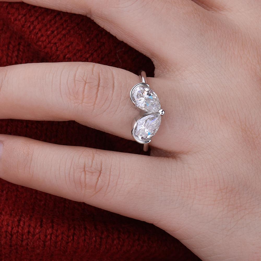 3cttw Pear Cut Moissanite Diamond Rings for Women   CopperTwo Stone Engagement Ring Wedding Bands Fine Jewelry Gift