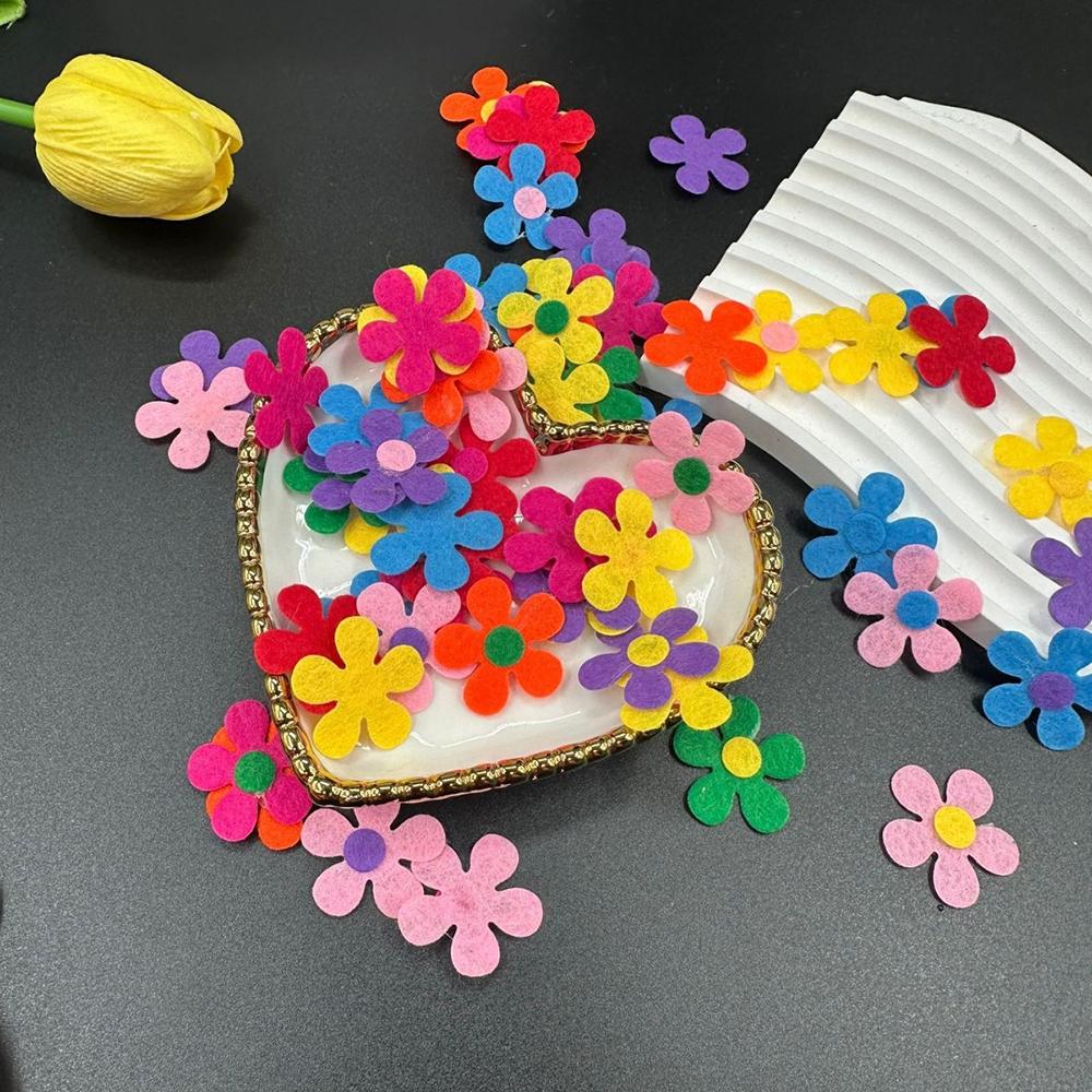 100pcs Felt Cloth Flower Applique Stickers Mixed Color Petal Stickers Children DIY Scrapbook Decoration DIY Hair Clips Daily Toy