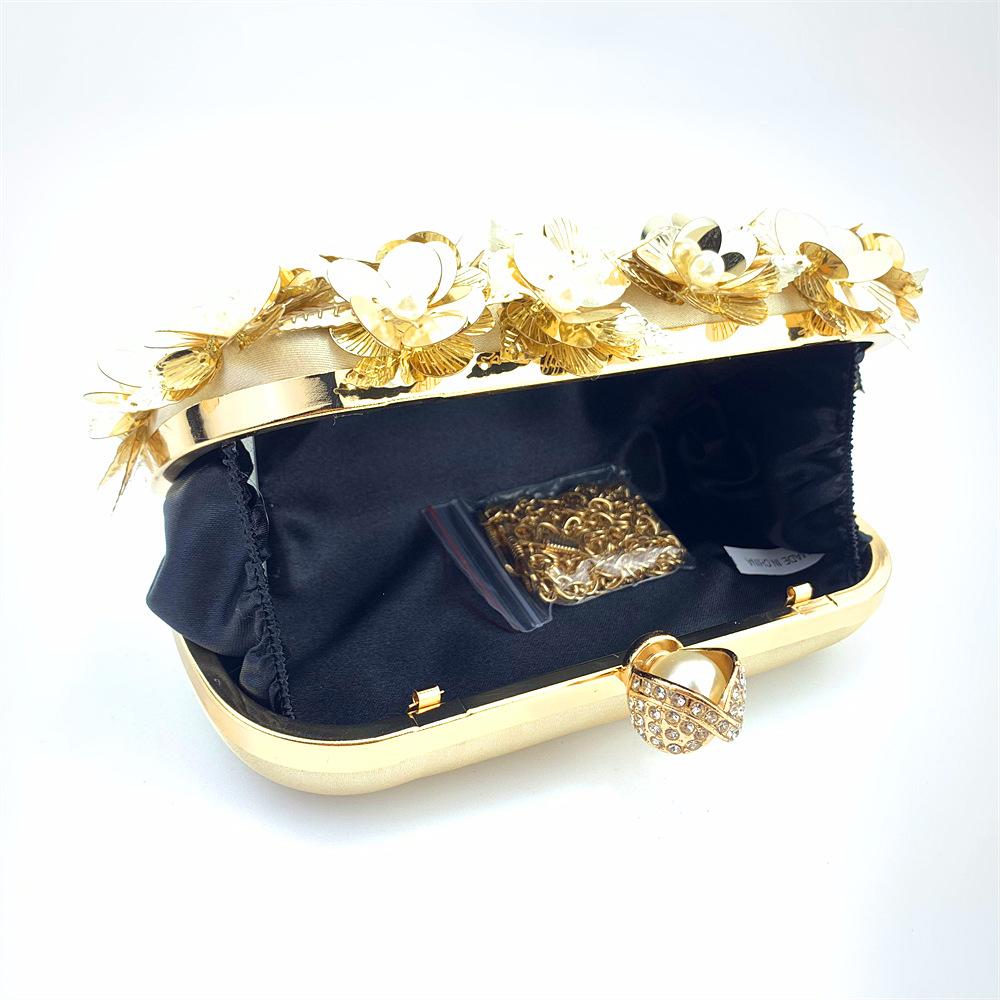 Beaded Floral Evening Clutch Women Fashion Banquet Handbag Elegant Party Prom Shoulder Bag Female Metal Chain Crossbody Purse