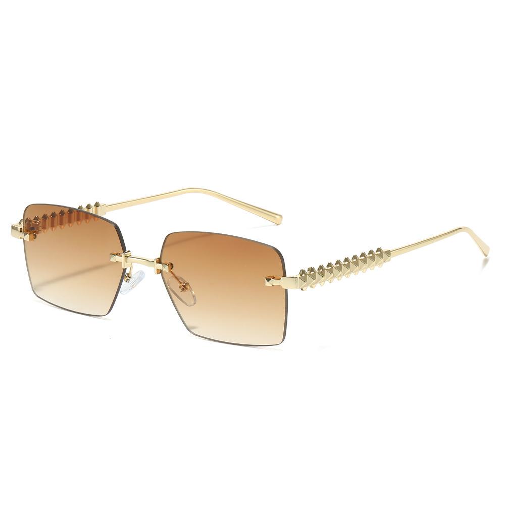 

2025 Designer Sun Glasses Unisex Casual Travel Shopping Metal Rimless Tapered Rivets Rimless Sunglasses Women Uv400 Gold