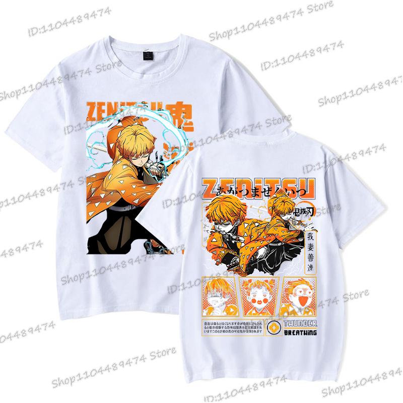 New Demon Slayer Zenitsu Agatsuma T Shirt Men Fashion Manga T-shirts Cool Two-sided Graphics Unisex Tops Anime Homme Camiseta