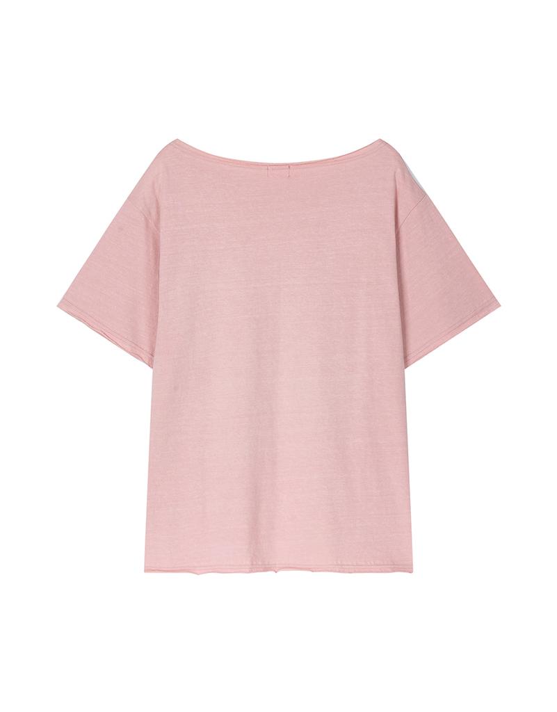 Seuteulaipeumagalin Lettering Pigment Off-Shoulder Vintage T-Shirt Pink