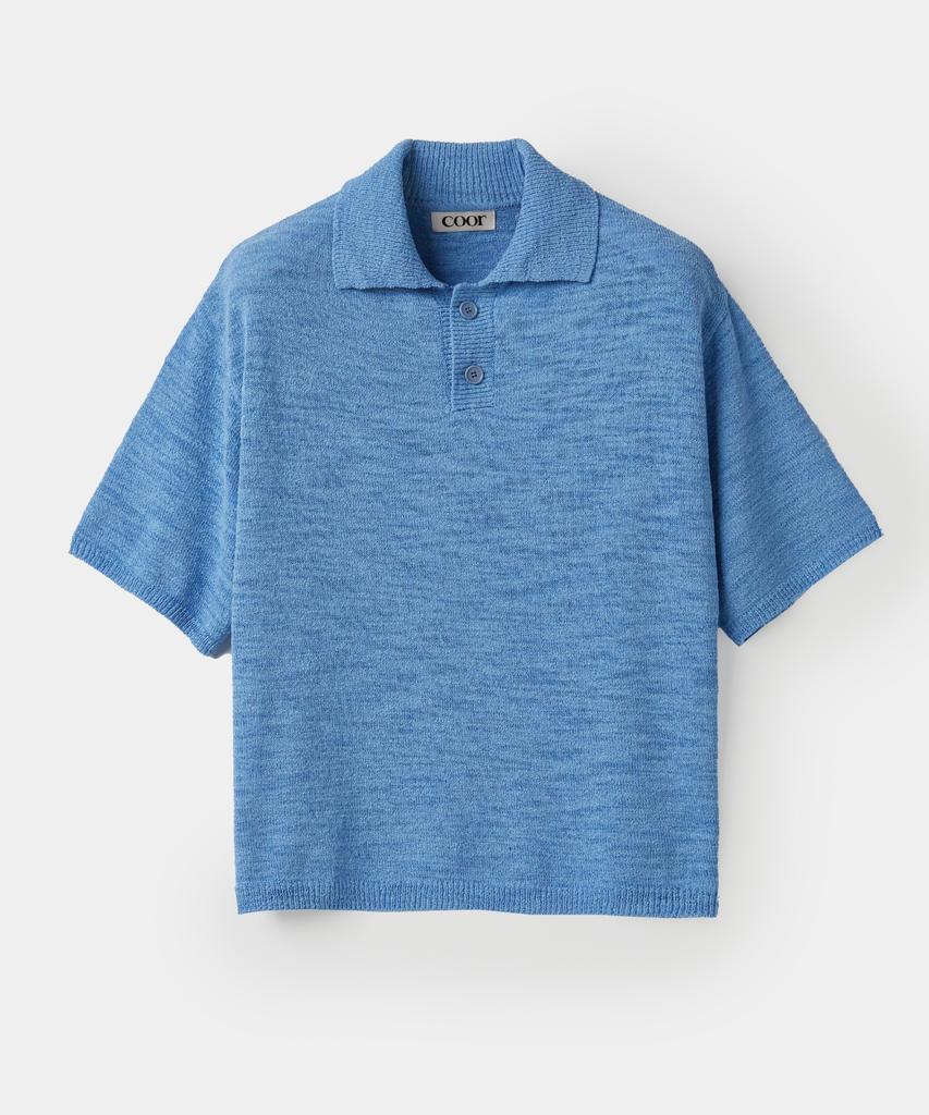 Kueo Slub Oversized Polo Knit (Melange Blue)