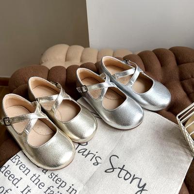 Chaussures de Princesse pour Filles Printemps/Automne Nouvelles Coréennes Élastiques Croisés Petite Fille Argent Chaussures de Performance de Danse Chaussures en Cuir pour Enfants