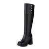 Fashion New Black White 9.5cm High-heel Knee High Boots European American Winter Fashion Round Toe Solid Color Women Boots Size 34-48