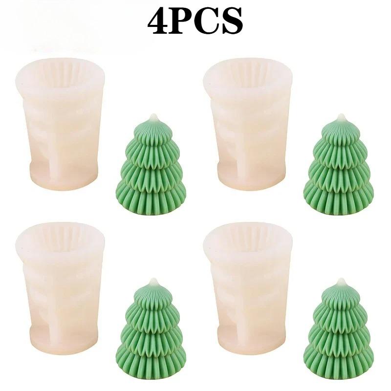1-4PCS Christmas Tree Silicone Mold 3D Candle Molds for Making Tree Shaped Epoxy Resin DIY Wax Candles Gift Decor
