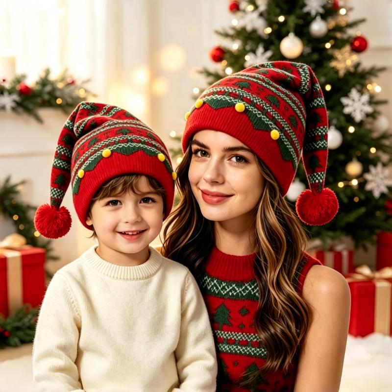 New Christmas Knitted Wool Hat Christmas Headgear Dress Up Hat Holiday Party Parent-Child Christmas Hat