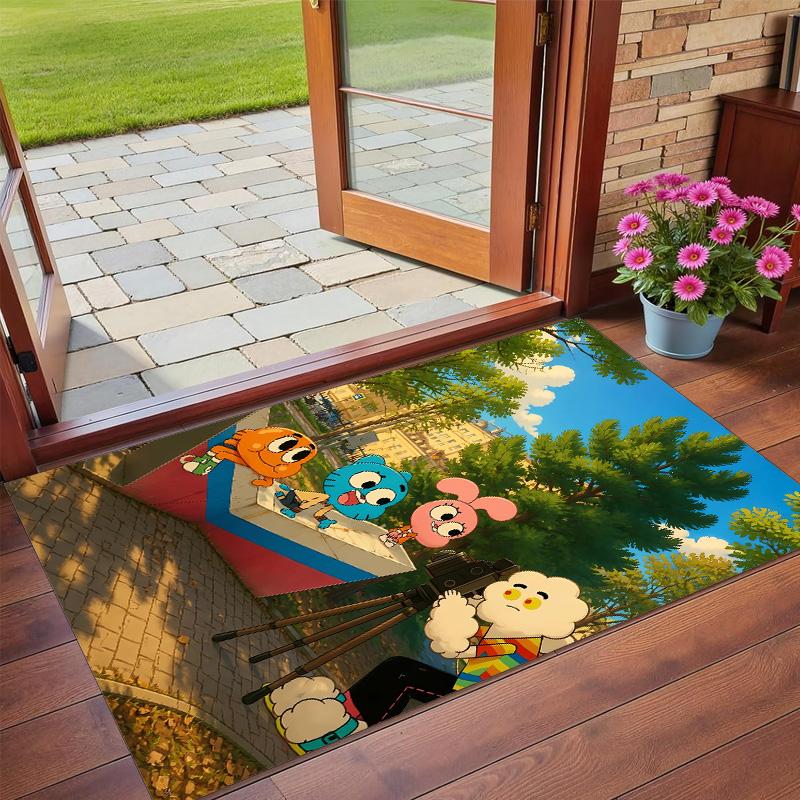 Anti‑Slip Crystal Velvet Floor Rug, Amazing World of Gumball Design Carpet for Indoor Living Bedroom Home Decoration
