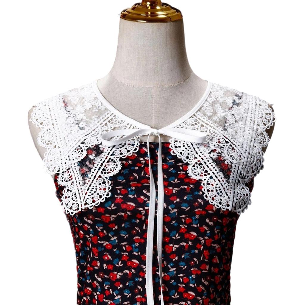 Hollowout Embroidery Flower False Collar Capelet Floral Lace Elegant Detachable Shawl for Collarless Blouse and Dress